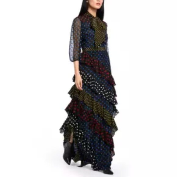 Alice + Olivia Lessie Tie Neck Blouson Sleeve Ruffle Dress - Picture 5 of 14